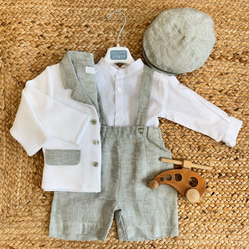 completo battesimo bambino lino verde salvia