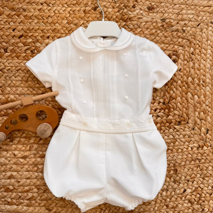 Completo battesimo bimbo bianco elegante con colletto sartoriale