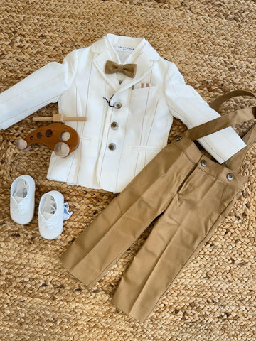 Completo battesimo bimbo beige con papillon