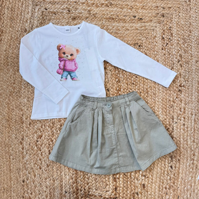 completo bimba con maglia orsetto e gonna verde