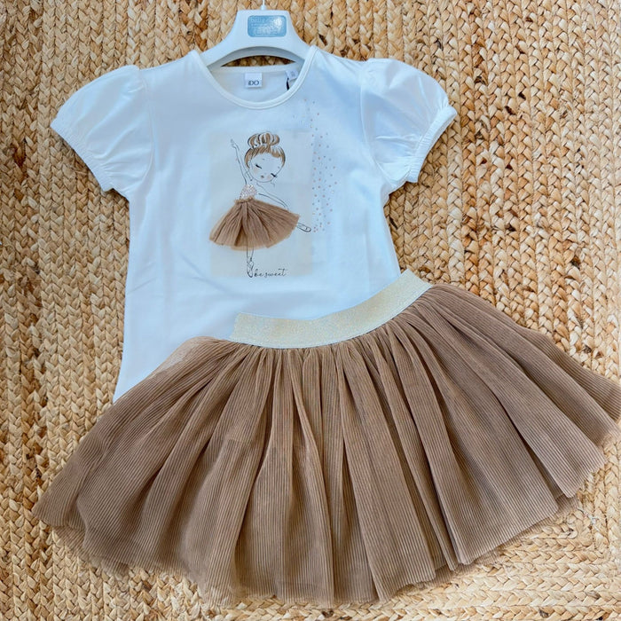 completo bimba maglia ballerina e gonna tulle beige