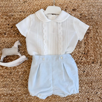 Completo bimbo cerimonia con pantaloncino celeste
