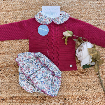 Completo neonata con maglia lampone e culotte floreale