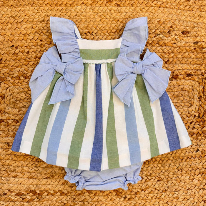 completo neonata cotone righe verde azzurro con fiocchi laterali