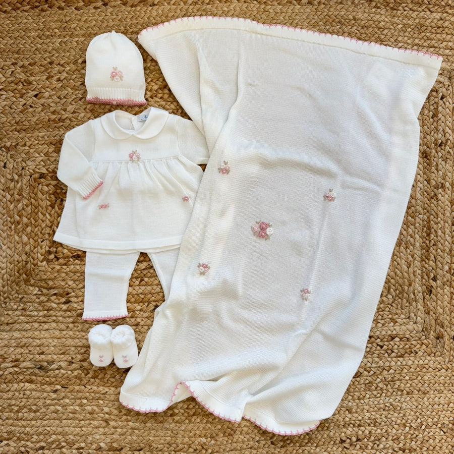 Completo neonata in filo di Scozia con copertina coordinata