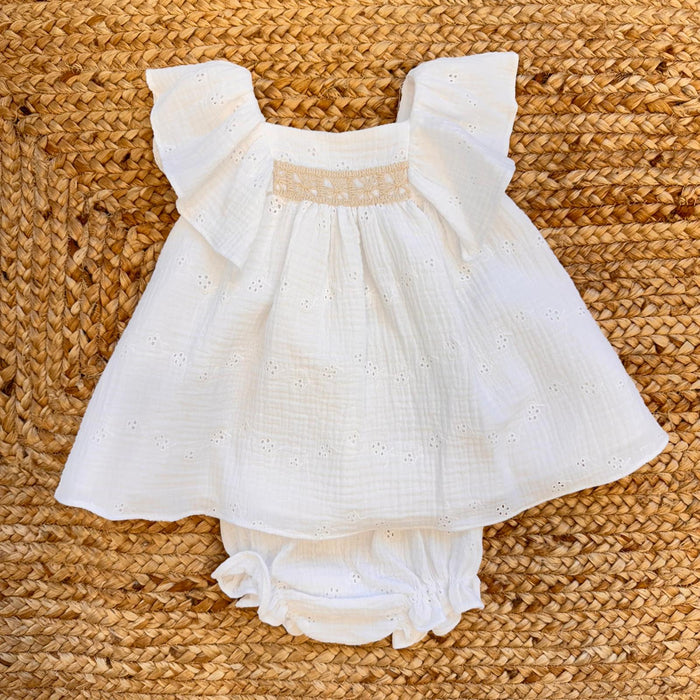 completo neonata sangallo bianco elegante con culotte