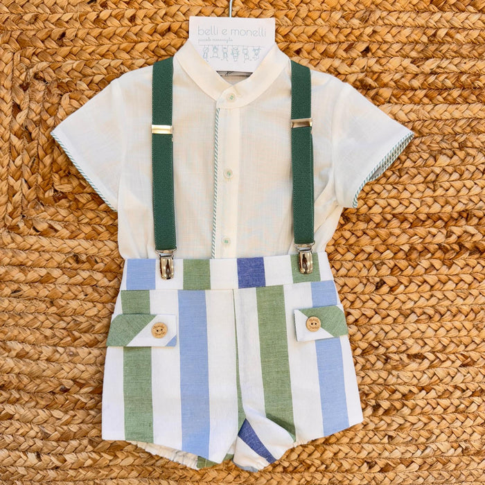 completo neonato primo compleanno con bretelle verde azzurro