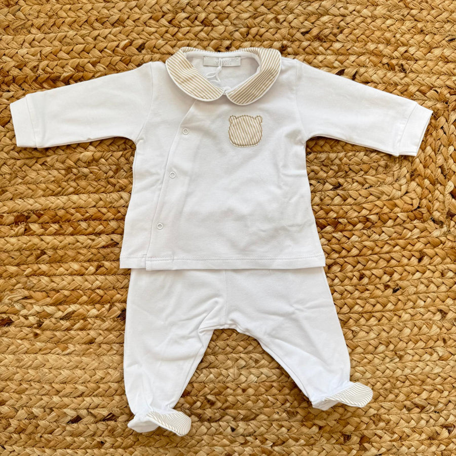 Completo neonato unisex in cotone con ghettina e colletto rigato