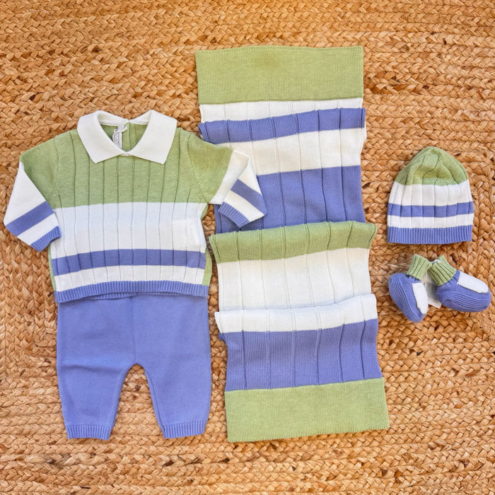 Completo uscita clinica neonato in cotone 100% verde e azzurro