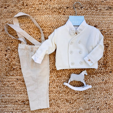 : completo battesimo neonato lino e cotone con giacca e papillon