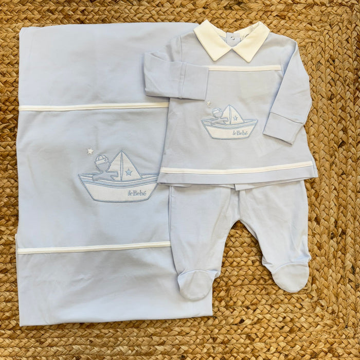 coordinato neonato con barchetta ricamata