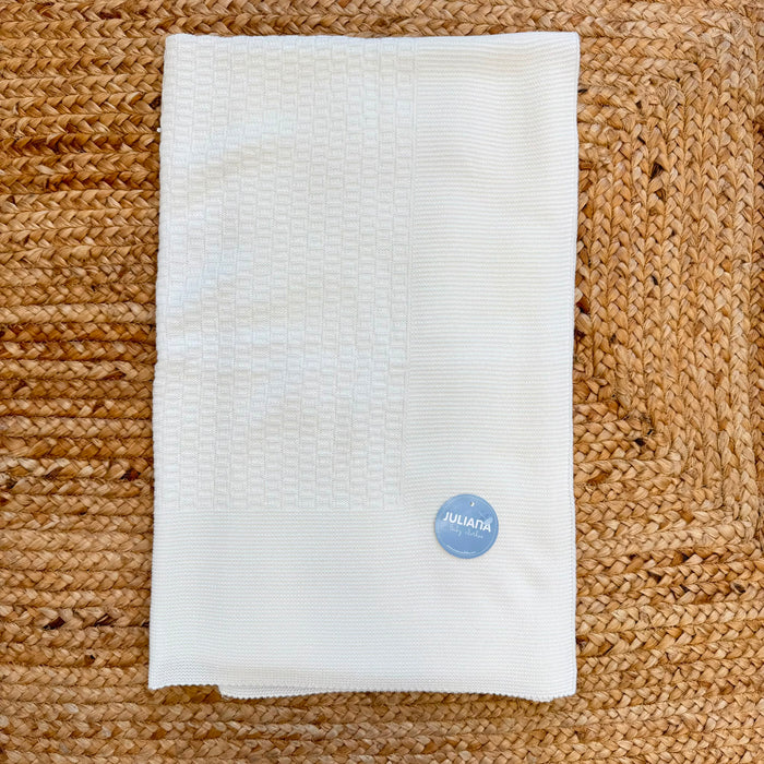 Copertina unisex neonato color panna in maglia 100% acrilico per corredino nascita e baby shower