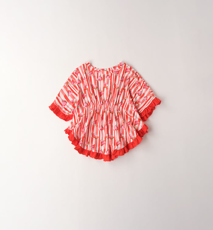 copricostume bimba cotone fantasia anguria e righe rosse