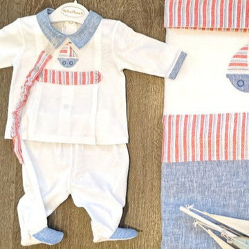 Coprifasce Bimbo in cotone100% Nella Variante Colore bianca E Rosso Con Barca