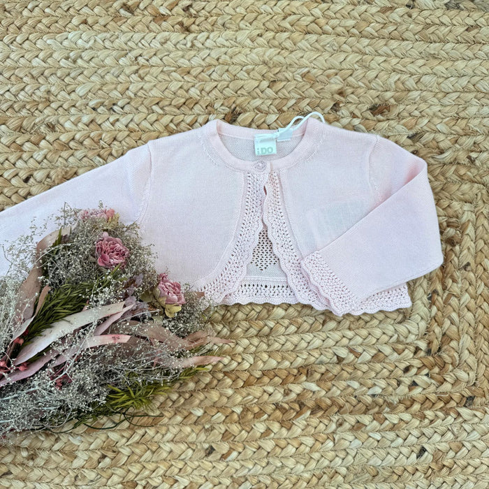 Coprispalle neonata rosa in cotone con lavorazione traforata frontale