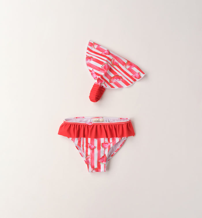 costume bimba con bandana righe rosse e angurie