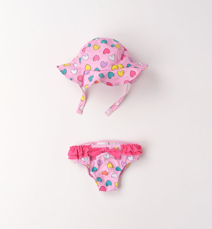 costume bimba rosa fantasia cuori con cappellino coordinato