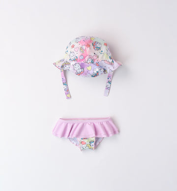 Costume da bagno neonata con gonnellina e cappello fantasia unicorni