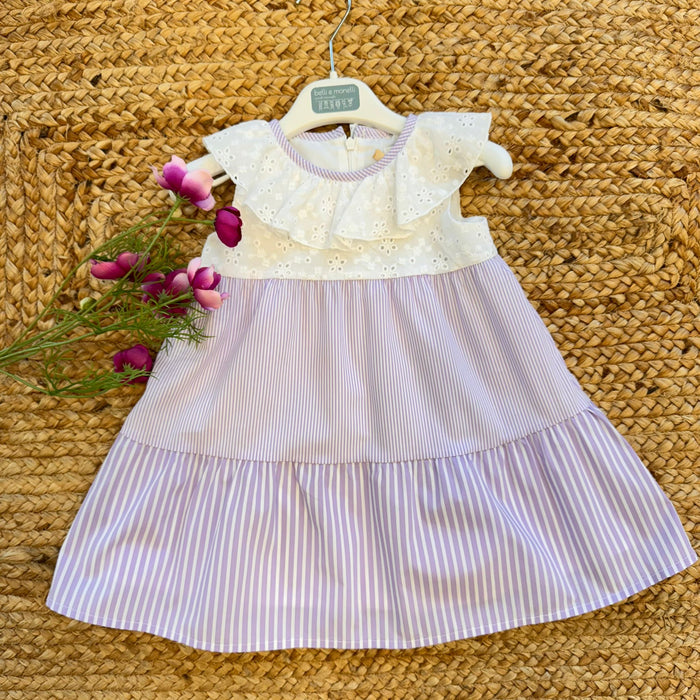 VESTITO BAMBINA LILLA A RIGHE CON CORPETTO SANGALLO