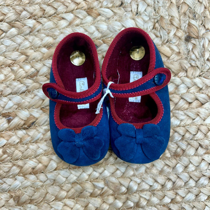 Scarpine culla bimba velour blu con fiocco