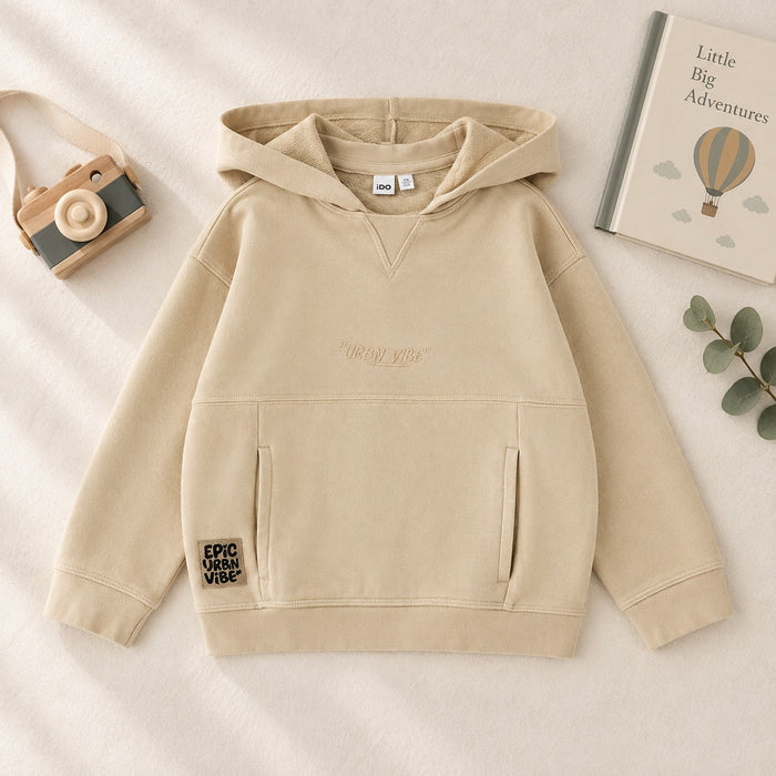 Felpa beige bimbo iDO con cappuccio, tasca a marsupio e scritta Urban Vibe