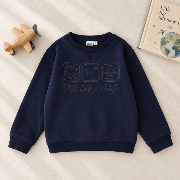 Felpa blu bimbo iDO girocollo con grafica ricamata See the World