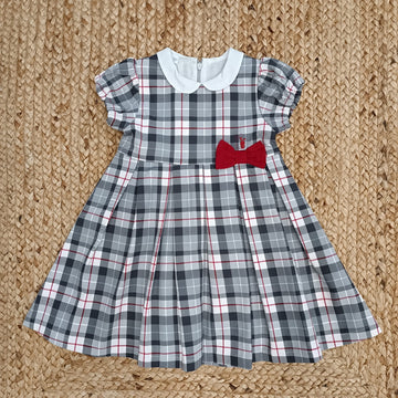 Abito natalizio bambina scozzese grigio con fiocco rosso
