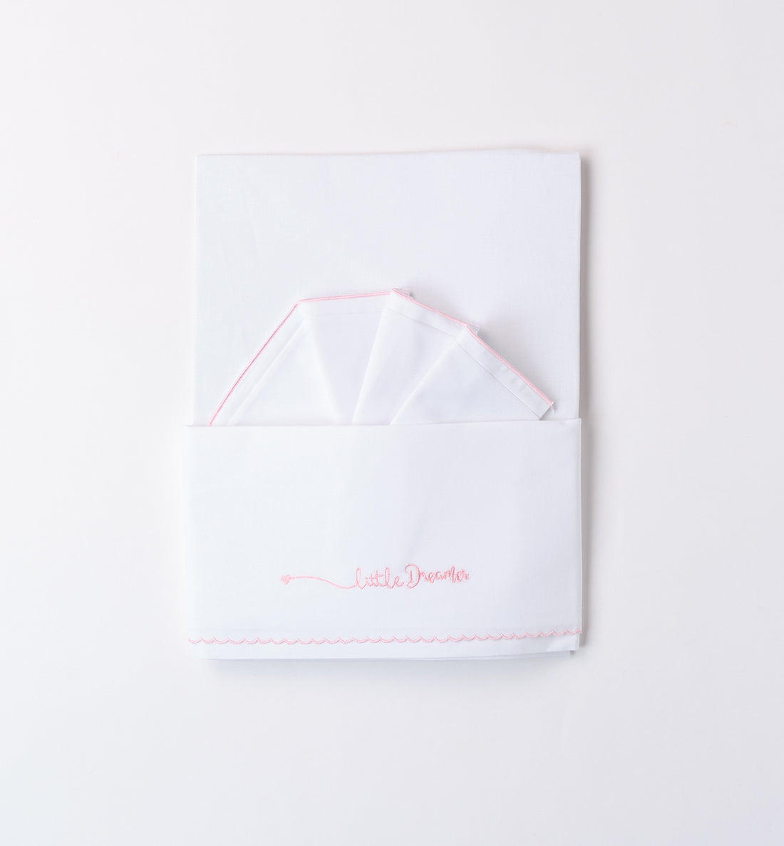 : Set lenzuola culla 3 pezzi in cotone con ricamo rosa Little Dreamer