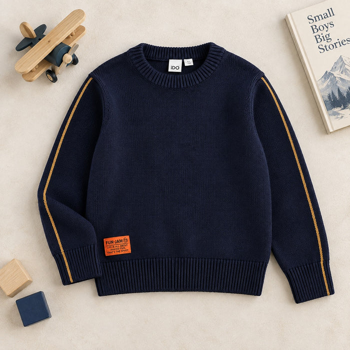 Maglioncino bimbo blu navy iDO con profilo cammello sulle maniche