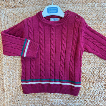 maglioncino bimbo bordeaux con trecce e righe decorative