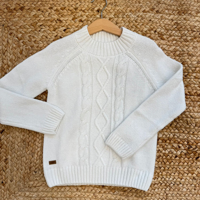maglione bambino panna con lavorazione a trecce e collo alto