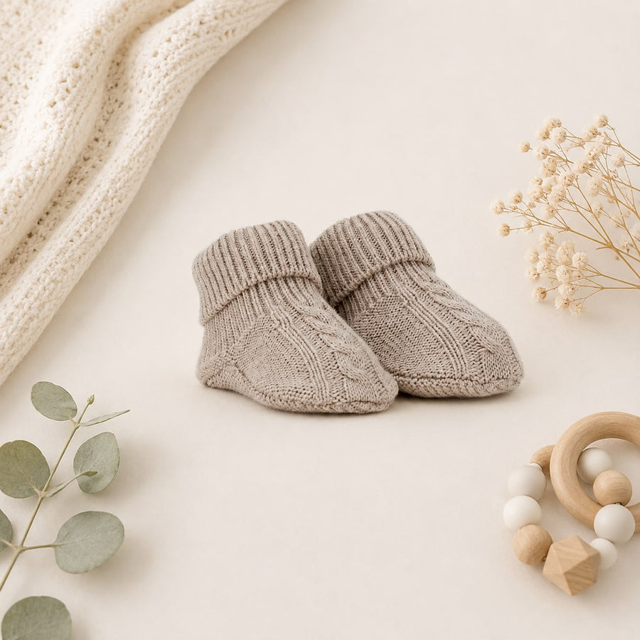 Scarpine neonato in caldo cotone tortora