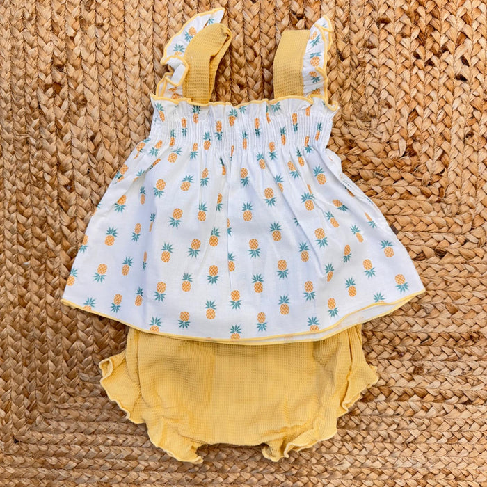 pagliaccetto bimba cotone fantasia ananas con culotte gialla