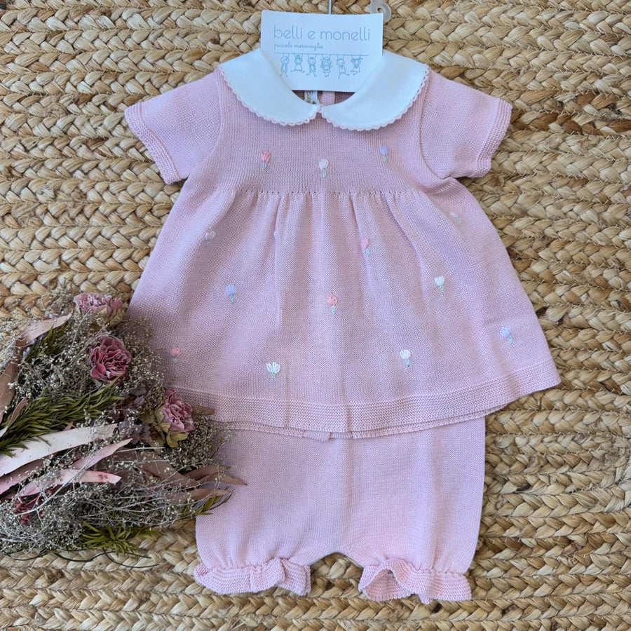 Pagliaccetto in filo di cotone con tulipani ricamati