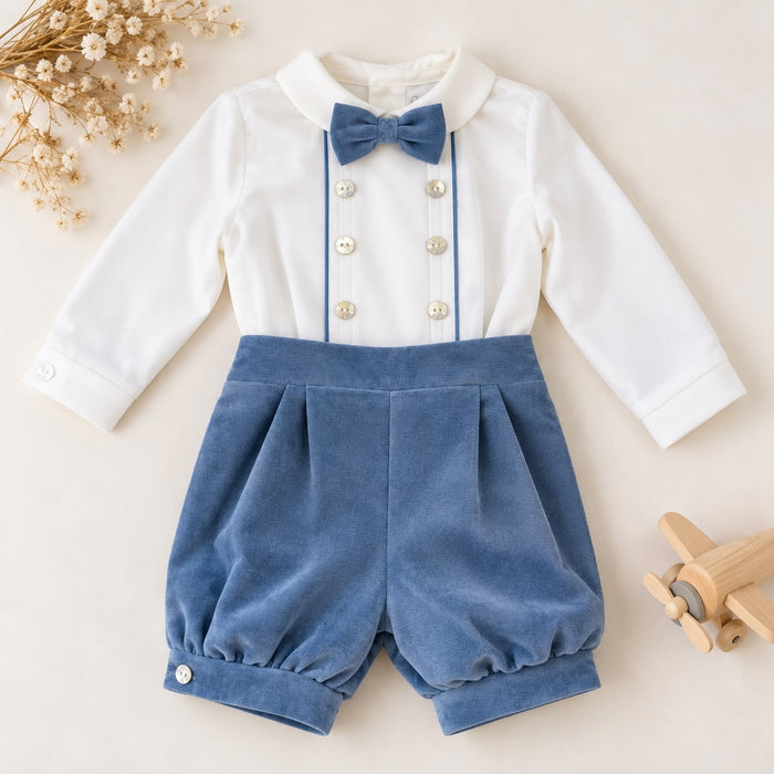 Pantalone azzurro polvere con pieghe completo battesimo bimbo