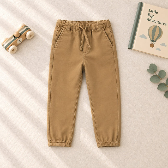 Pantaloni bimbo marrone con vita elasticizzata, coulisse e tasche laterali