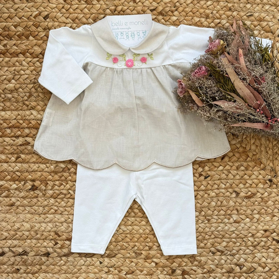 Uscita clinica neonata in cotone con ricamo roselline