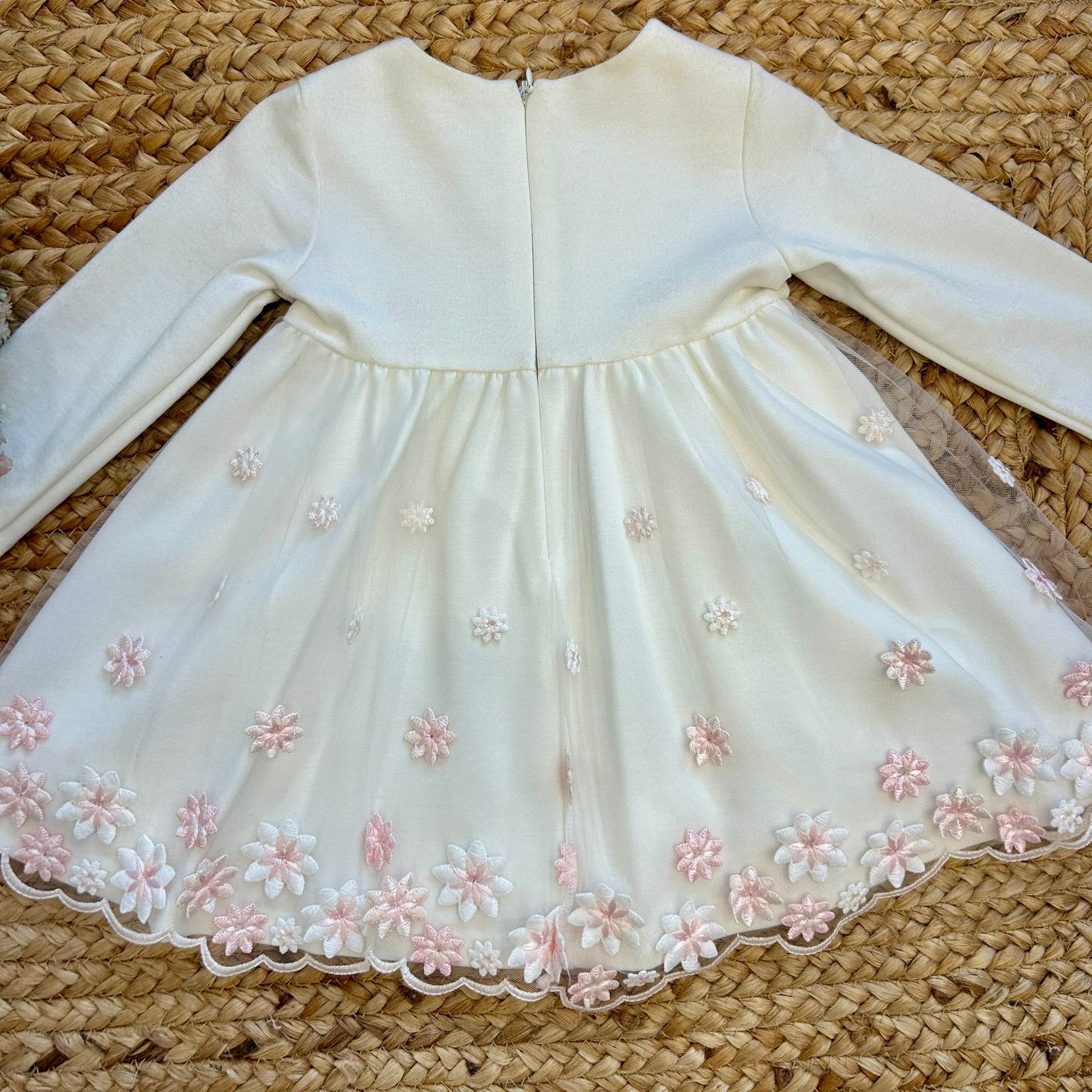retro abito battesimo bambina panna con tulle ricamato