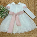 retro abito bimba con grande fiocco rosa cipria