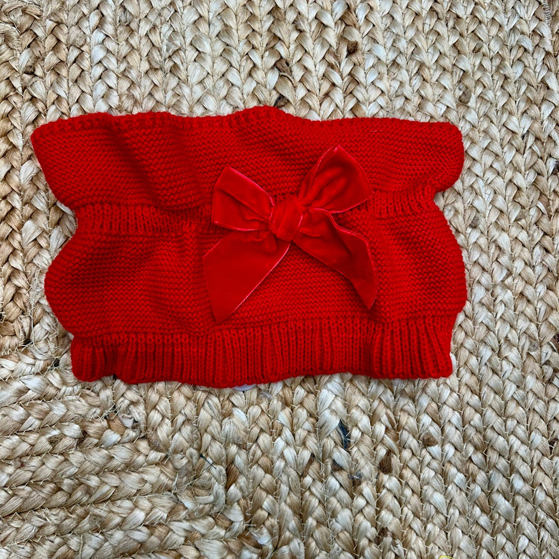 scaldacollo rosso Condor in maglia con fiocco in velluto per bambina