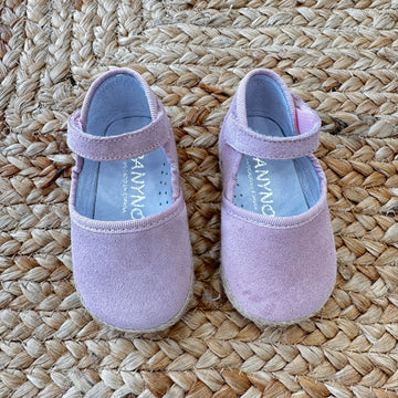 Scarpe culla rosa stile espadrillas con chiusura a strappo