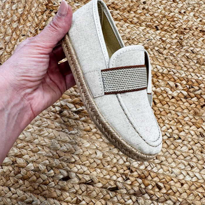 Mocassino in lino per bambini con suola in corda, modello scarpa culla