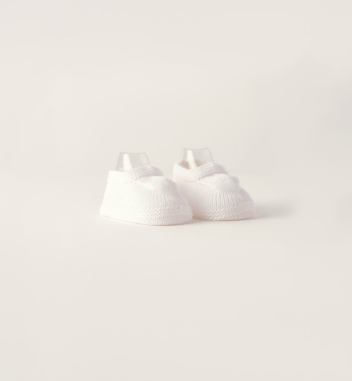 Scarpette neonato in filo 100% cotone bianche lavorate a maglia