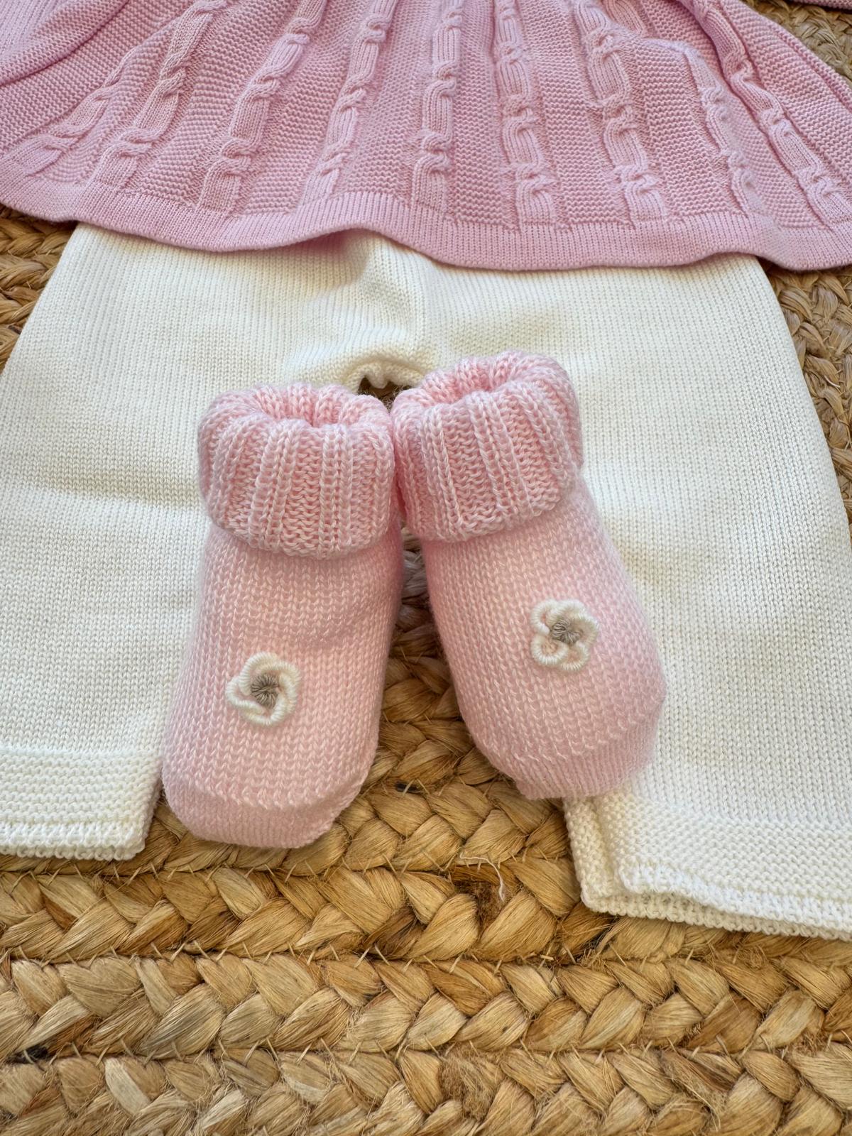 scarpette rosa in pura lana con fiorellino ricamato