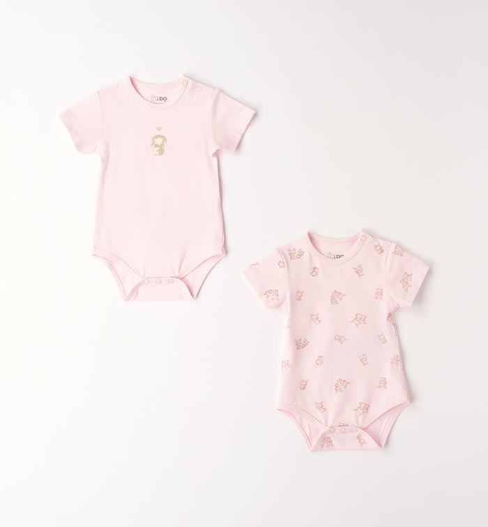 set 2 body neonata 100% cotone rosa cipria