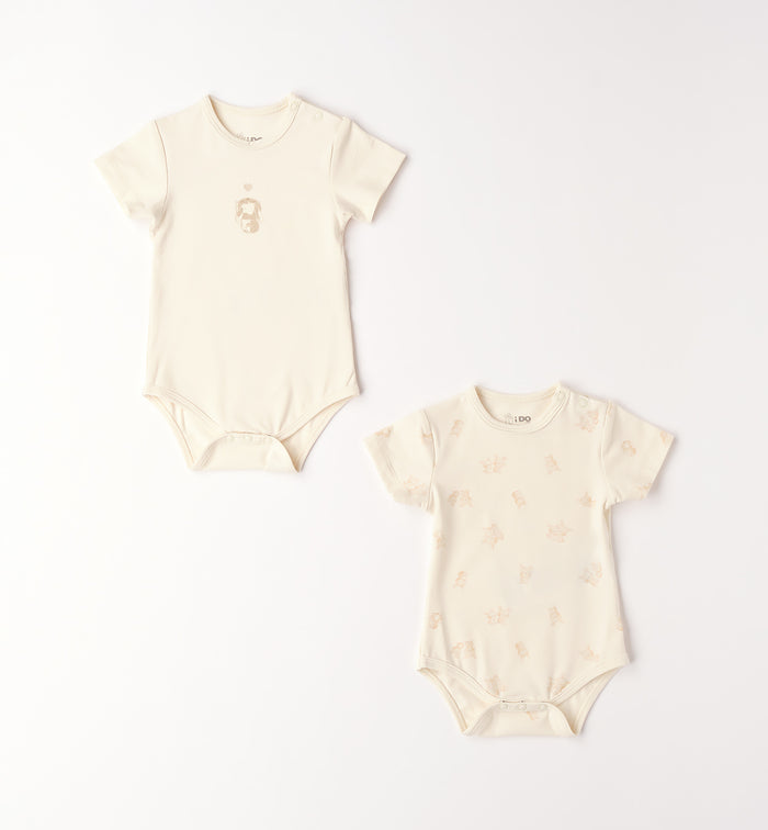 set 2 body neonato 100% cotone colore panna