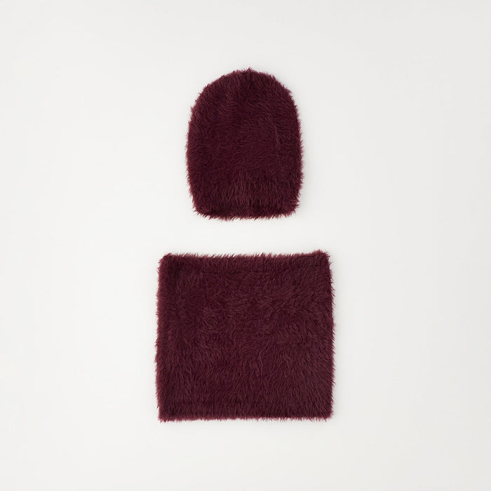 Set cappello e scaldacollo bimba bordeaux con texture morbida e vaporosa