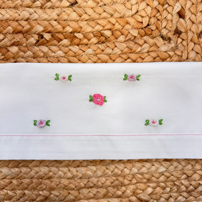 set lenzuola neonata cotone ricami floreali rosa