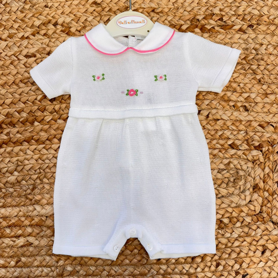 Set nascita neonata in filo di Scozia con ricami floreali rosa