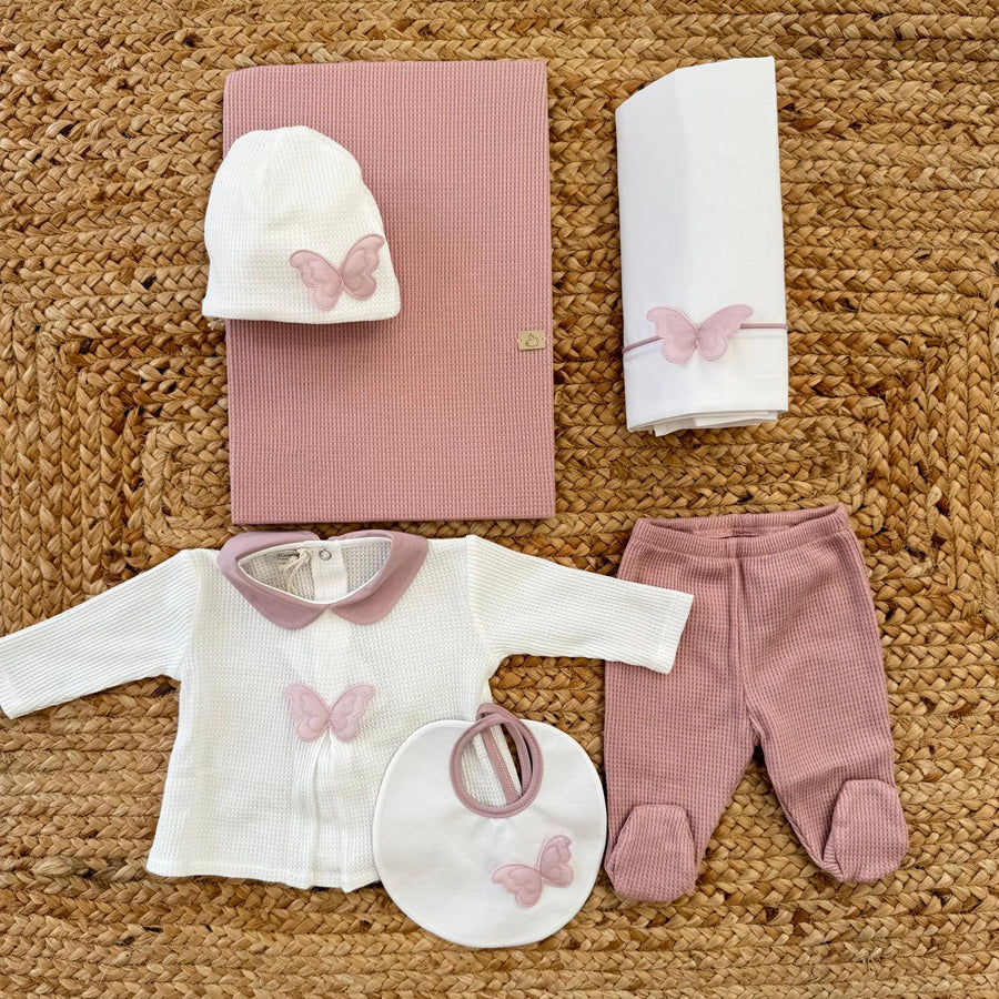 Set nascita neonata rosa con coperta in bambù